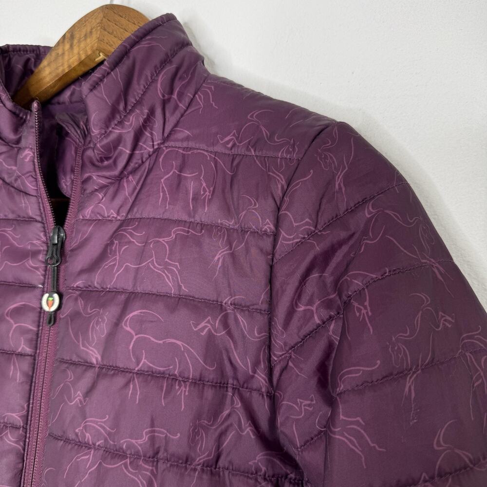 Kerrits Jacket Girls Large Purple Horse Print Puffer Quilted Equestrian Riding
